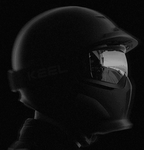 KEEL-branded helmet in low light